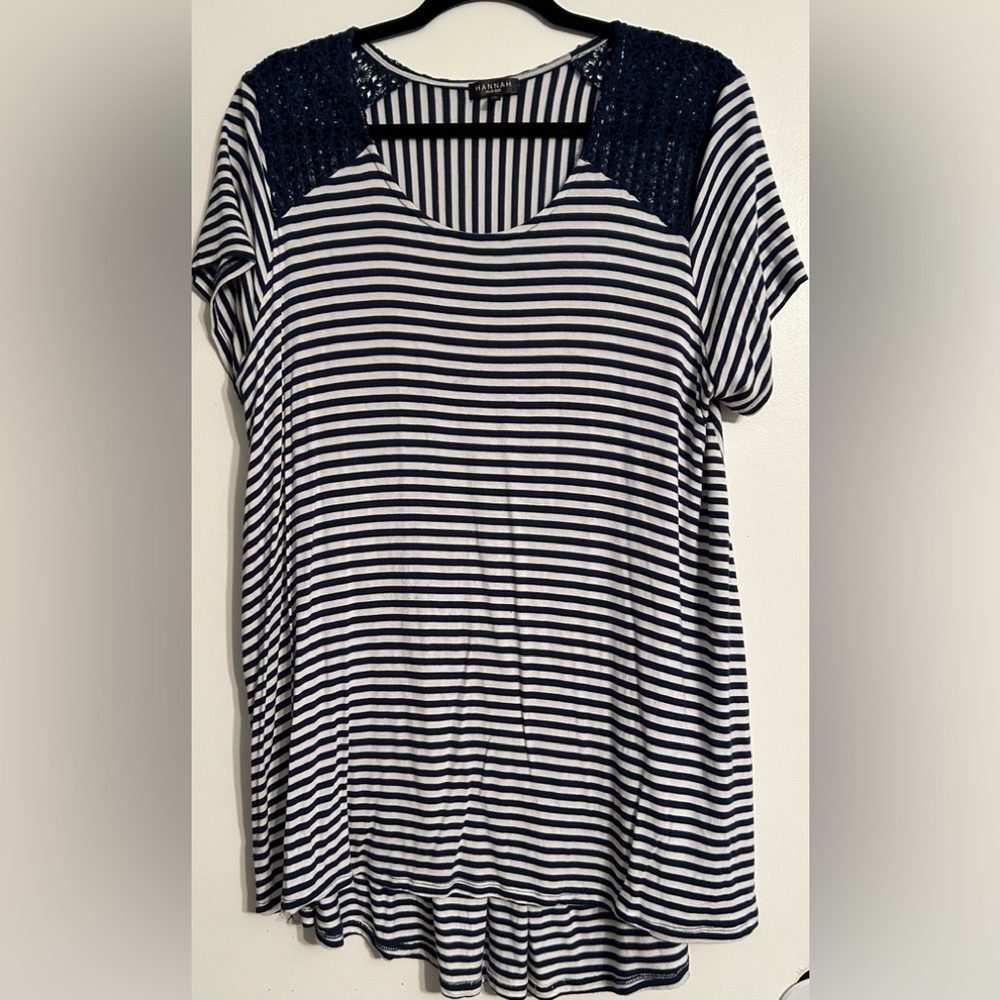 Navy striped plus size 1x high low top blouse shirt